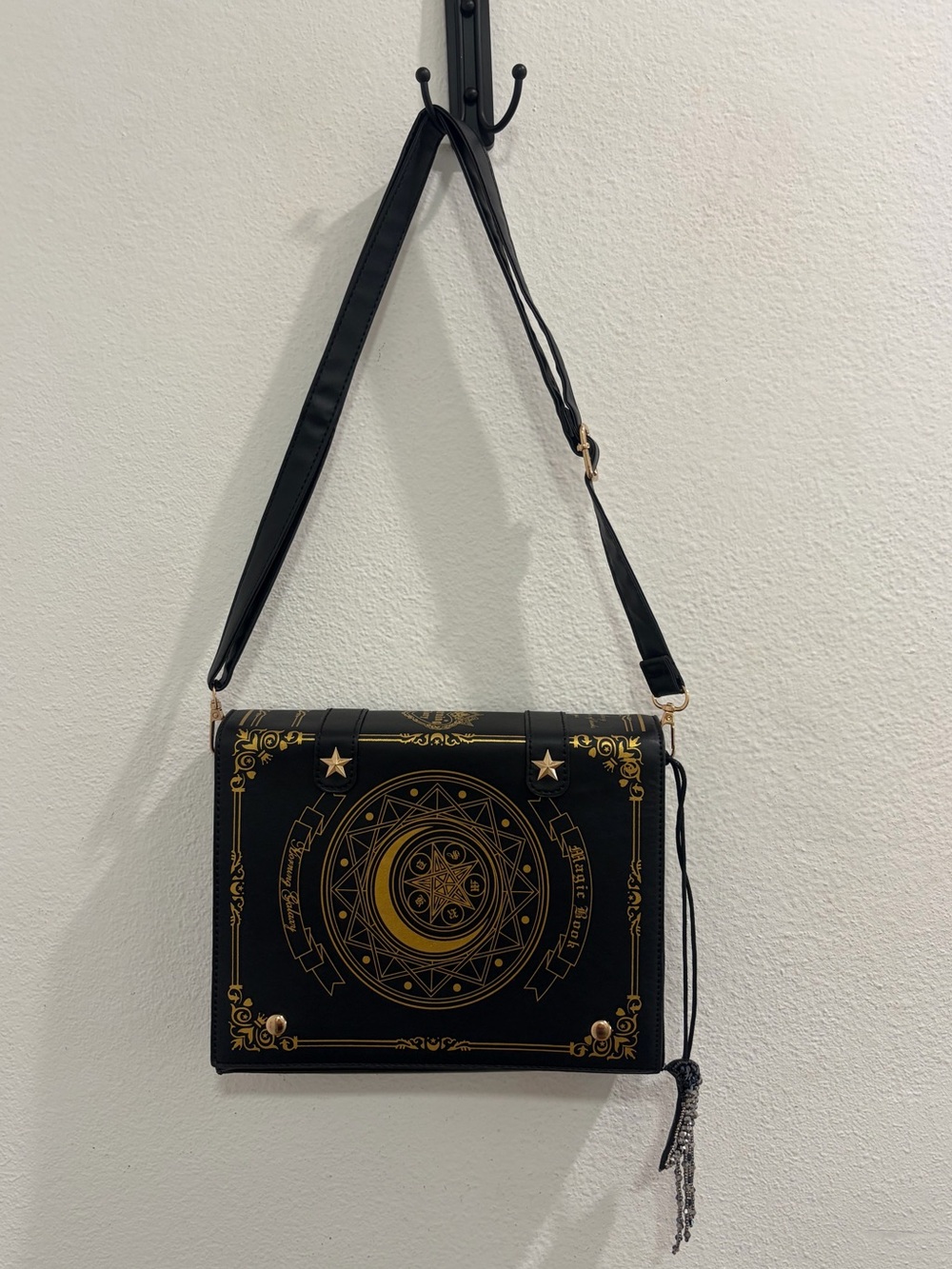 Black and Gold Crossbody Bag, Witchy, Festive Halloween Purse w/ Moon accessory